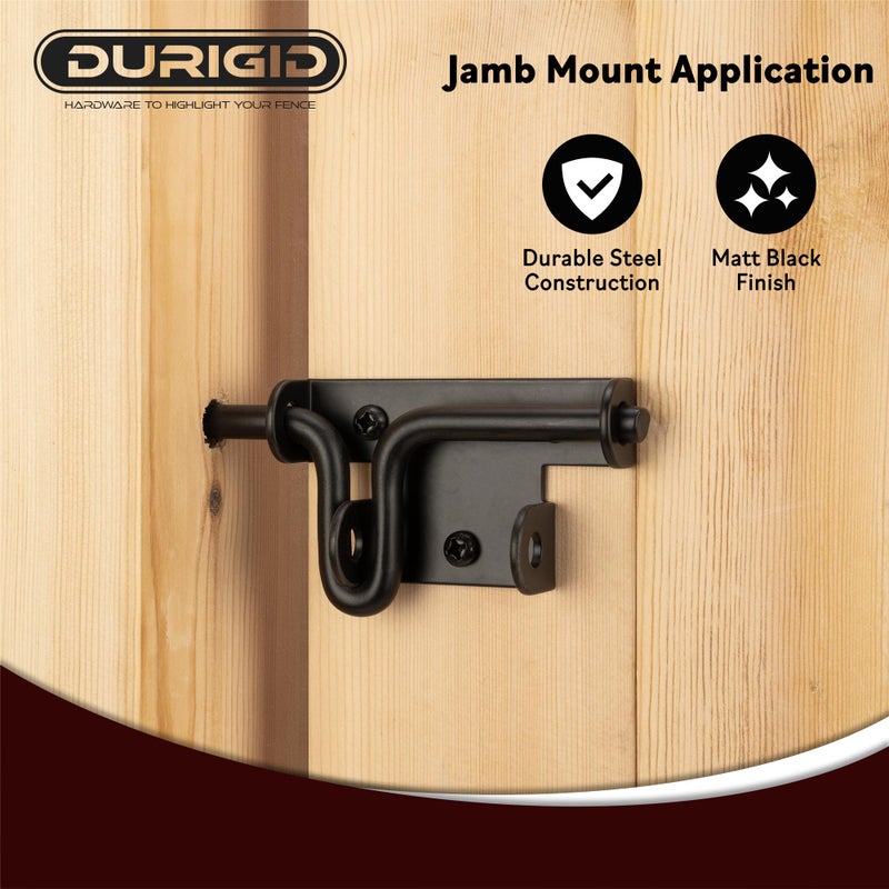 DURIGID Slide Bolt Gate Latch Heavy Duty Gate Locks for Outdoor Fence, Door Latch with Padlock Hole for Shed Door, Wooden Fence, Yard Door, Outdoor Latch, Black 1 Pack - Image 4